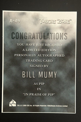 TWILIGHT ZONE Trading Card (back)